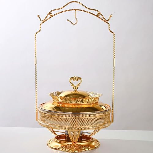 8Qt Gold Chafing Dish Buffet Set, Luxury Buffet Server Hanging Lid Dining Stove Set with Lid and Lid Hook, Round Chafing Buffet Servers and Warmers for Parties Buffet Weddings Catering Event
