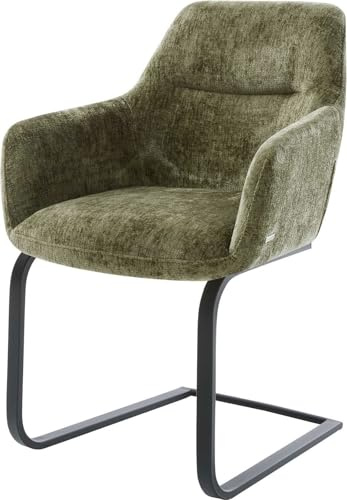 DELIFE Schwingstuhl Pejo-Flex Freischwinger flach Schwarz Chenille Olive | Taschenfederkern