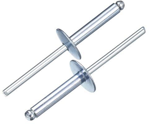 sourcing map 50Pcs 3/16x1 Aluminum Blind Rivets, Aluminum Grip and Steel Mandrel, Large Flange Fastener Rivets for Metal, Furniture, Automotive, Silver