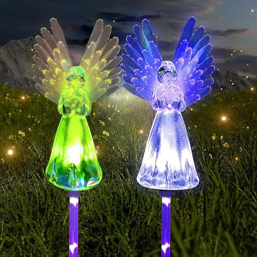 Littleduckling Solar Garden Lights Outdoor 2 Pcs Angel Lights Solar Angel Stake Color Changing LED Garden Decorative Waterproof Outdoor Lamp for Lawn Backyard Flower Boxes Pathway