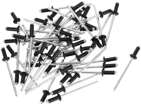 Partuto 50 Stück Kuppelkopf Großkopf Blindnieten Aluminium Schwarz Silberton 3mm Griffdurchmesser 8mm Grifflänge 6,3mm Flanschdurchmesser