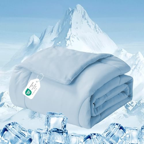 Deodar Coperta rinfrescante 2 in 1 double-face (Griglia goffrata + Seta ghiaccio), leggera e autorinfrescante, Blu 200x220