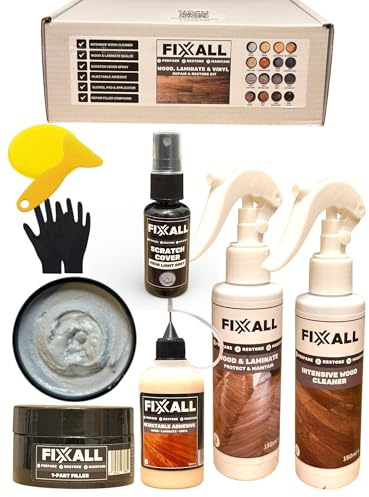 Fixxall Floor Repair Kit – Injectable Adhesive, Color Filler & Scratch Cover Spray for Vinyl, Wood & Laminate Floors – All-in-One DIY Damage Fix Solution (Light Grey, One Size)