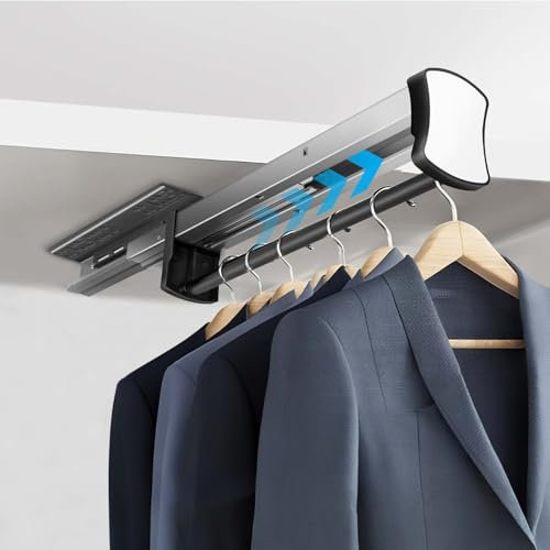 HONZUEN Extendable Clothes Rail 30cm, Pull Out Hanging Rails for Clothes, Telescopic Wardrobe Pole with Soft Close, Adjustable Hanger Pole Space Saving, Holds 12–14 Trousers, Heavy Duty Load 45kg