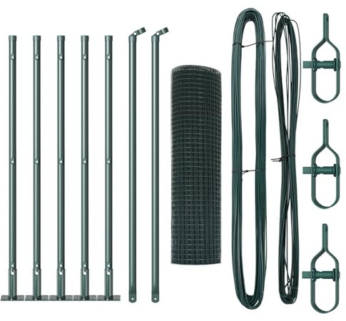 vidaXL Fence with Posts Green 0.5 x 10 m Steel, Garden and Terrace Fence, Outdoor Safety Barrier, Durable Property Boundary Enclosure, Weather Resistant and UV Protected