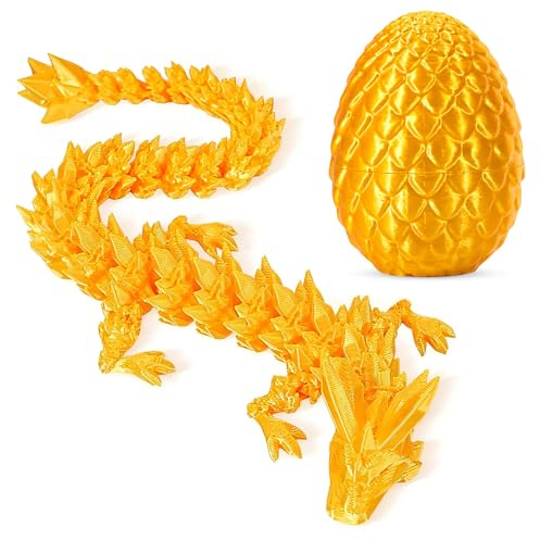 Sprießen Drachenei,3D Gedrucktes Drachenei,3D Gedruckter Drache-22cm Designsbewegliche,Geheimnisvolle Drachen Spielzeug Realistische– Bunte (Glänzendes Gold)
