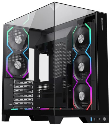 GAMEMAX Infinity Pro BK ATX - Caja de Ordenador Negra con Cristal Templado, 5 Ventiladores ARGB PWM preinstalados, USB 3.0 y Type-C, Compatible con Aura Sync y BTF