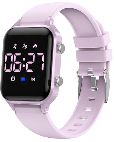 caprock Montre pour Enfants Garçons, Montres Sport pour Fille Garcon étanche 50 ATM Montre Digitale Enfant avec calcul de la Distance/Vibration, Double réveil/chronomètre-Rose Violet
