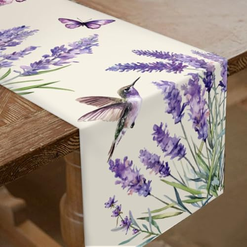 SUPERDANT Runner Da Tavola In Lino con Lavanda e Farfalle Centrotavola In Tessuto Colorato Naturale Decorazioni Da Tavola per Matrimoni Feste di Compleanno 33x183cm