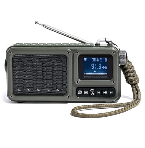 Smart Radio Xplorer – Radio Digital 3 en 1 con Linterna LED, Altavoz Bluetooth 8W, FM, USB-C, MicroSD, AUX – Resistente y Compacta para Camping, Emergencias y Exterior