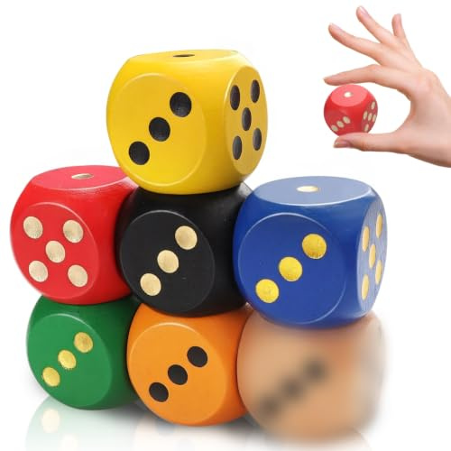 Cheynn 7 Stück Würfel Groß, 30mm Bunt Holzwürfel Natur Holz Spielwürfel Farbwürfel Große Würfelset Würfelpunkte Dice Kniffel Spielwürfel für Würfelspiel Mathematik Tischspiele Kartenspiel Partyspiele