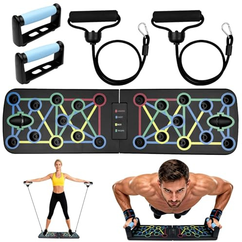 Dromzen Tavola per Piegamenti Pieghevole, Flessioni Attrezzi, Tavola per Flessioni, Macchina per Flessioni sul Petto con 2 Corde di Trazione, Flessioni a Terra per Fitness e l'allenamento Muscolare