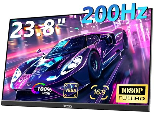 Lrtzcbi Monitor portátil 23,8 Pulgadas y 200 Hz, Pantalla para Juegos FHD 1080P IPS USB-C HDMI para Ordenador portátil, PC, Mac, teléfono, PS4/5, Xbox, Monitor portátil con Altavoces