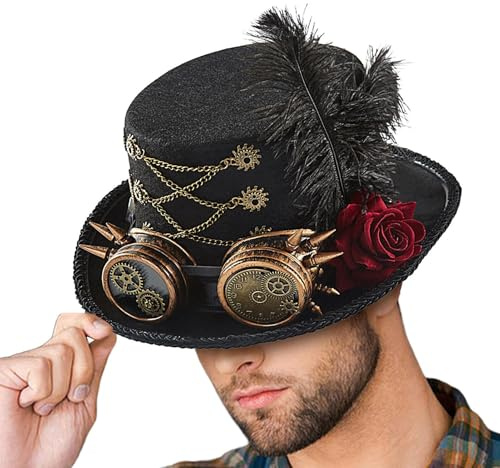 Steampunk Cylinderhatt | Steampunk Kostym Hatt Med Glasögon Design - Justerbar Huvudbonad Tillbehör För Män Kvinnor Vuxna Tonåringar