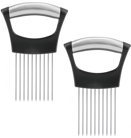 2 PCS Stainless Steel Cutting Kitchen Gadgets,Onion Slicer, Onion Holder for Slicing, Vegetable Cutter for Potato and Tomato, Lemon Avocados, Eggs, Food Slicer Assistant Tool