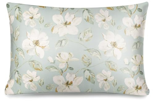 ECZOIL Kissenbezug 50x70cm Polyeste Seide Mit Reißverschluss,Rechteckiges, Kissenhülle Weich und Glatt Für Haare und Haut Mit Floralem Muster-Weißes Magnolien(1 Stück)