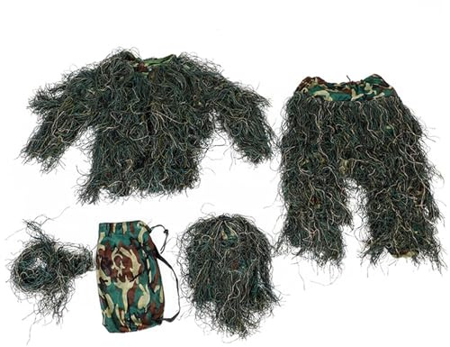 Jorzer Ghillie Suit per Bambini Altezza 51, 18-59, 06 Pollici 5 in 1 Tuta Mimetica 3D Traspirante Abbigliamento da Caccia con Giacca, Pantaloni, Cappuccio, Borsa per Il Trasporto