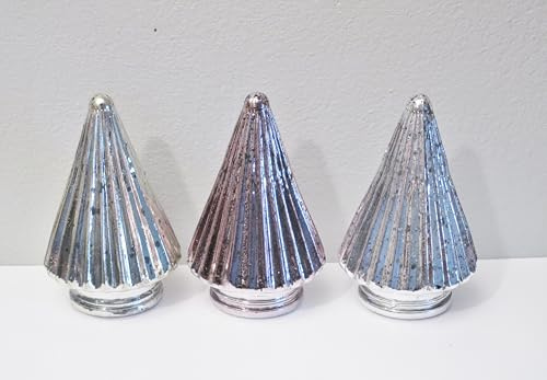 3 er Set Mini Baum Glas silberfarben - Silbertöne Vintagelook, 9,5 cm hoch Glasbaum Deko Weihnachten Tannenbaum Weihnachtsdeko modern Glasschmuck