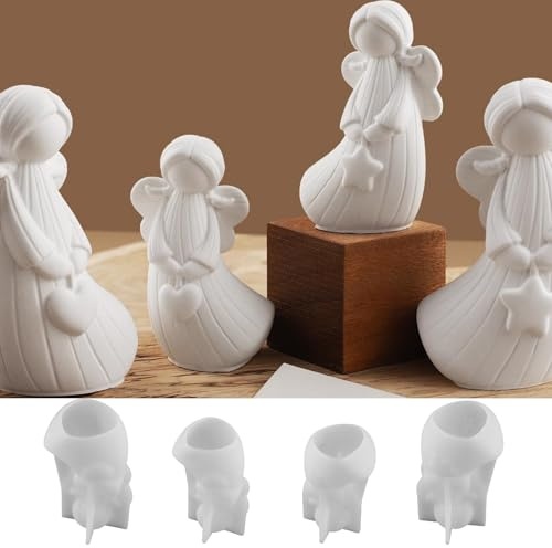 Silikonformen Gießformen Weihnachten Engel, 4 Stück 3D Silikonform, Silikonform Gießform Engel, Weihnachten Giessformen Silikon, DIY Weihnachtsdeko Handwerk, Engel Silikon für Gips Kerzen