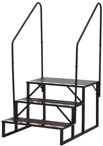 Aptliton RV Steps with Handrail Hot Tub Steps Mobile Home Stairs Outdoor RV Step Ladder for Travel Trailer, Camper, Porch, Outdoor Stairs