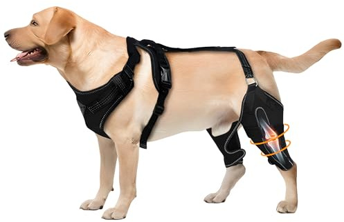 Wood Homing Hunde-Kniebandage zur Unterstützung der Hinterbeine, verstellbar, mit Scharnier, Rücken- und Beinstütze, mit Hüftgelenkpflege, reflektierender Gurt, Geschirr für ACL, Arthritis, Linderung