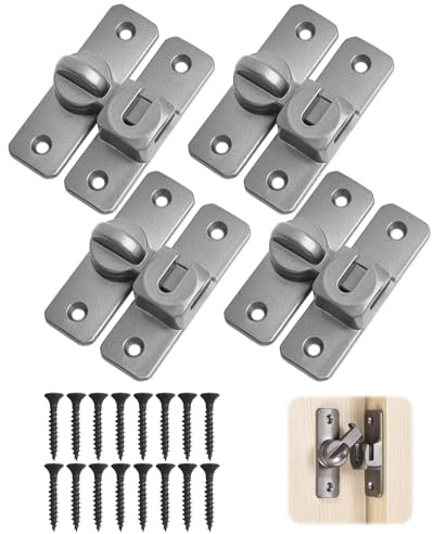 hommova 4 Set Anti Rust Bathroom Door Lock Latch, 90 180 Degree Snap on Sliding Door Latches for Internal Door