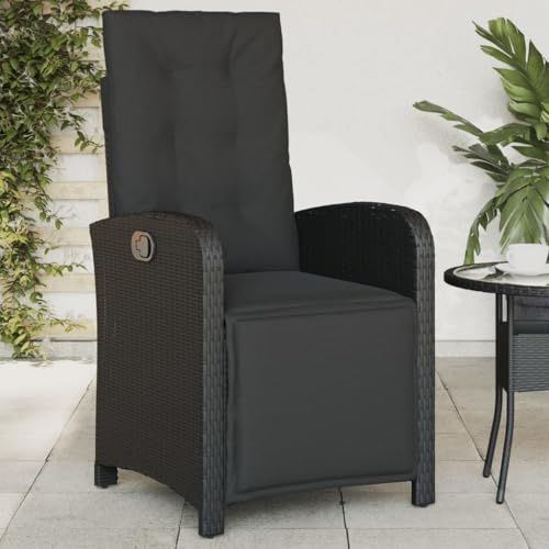 Frdhee Balkonstuhl Gartenmöbel,Gartensessel mit Fußteil Verstellbar Schwarz Poly Rattan für Rasenfläche, Hof, Veranda, Arbeitsbereich, Eingangsbereich