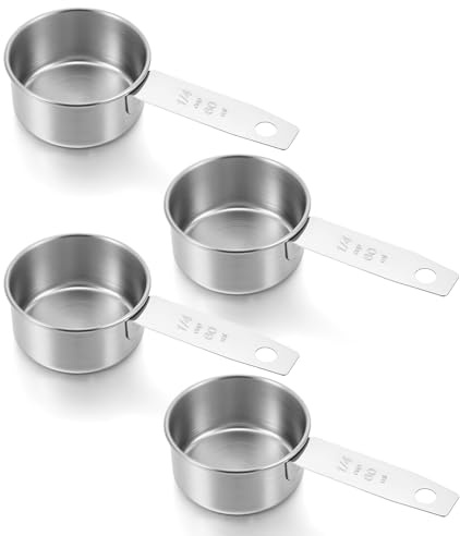 Nogeqi 4 Pcs 1/4 Cup Scoop, Stainless Steel 1/4 Cup Measuring Cups, 60ml Liquid Coffee Measuring Cups for Coffee Kitchen Cooking Baking Wet and Dry Ingredients