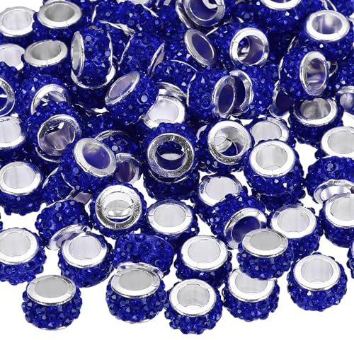 QUARKZMAN 100 Pcs Perle Con Foro Grande 12mm Perle Europee Blu Scuro | Per Braccialetti Creazione Gioielli, Artigianato Penne, Con Strass
