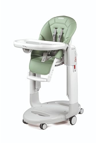 PEG Tatamia Follow Me Hochstuhl 3 in 1 ab Geburt: Hochstuhl, Liegefunktion und Wippe, 9 Höhenstufen, Doppelttablett, 6 Räder, Faltbar, 0–3 Jahre (0–15 kg), Sage