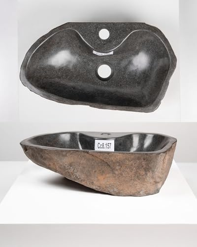 WohnFREUDEN - Lavabo in pietra naturale, 50 cm, con foro per rubinetto, per bagno, WC, giardino