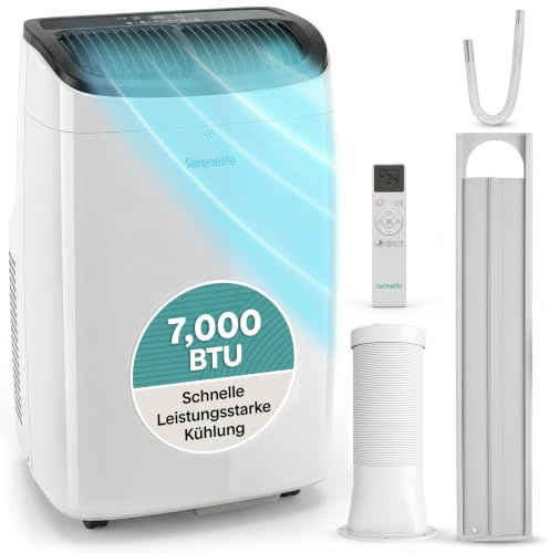 SereneLife Condizionatore Portatile 7000 BTU, Climatizzatore Portatile con Deumidificatore e Ventilazione, Pinguino Condizionatore con Telecomando, Kit Finestra Incluso, Casa, Ufficio