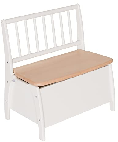 Geuther Truhenbank Bambino Sitzbank mit Stauraum Spielzeugkiste aus massivem Holz Sitztruhe mit Deckelbremse Kindgerechte Farben Ideales Kinderzimmerzubehör bis 6 Jahre Weiß/Natur