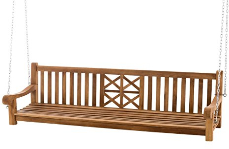 CLP Schaukelbank Farm I Gartenschaukel aus Teakholz I Holzschaukel wetterfest und massiv I mit Befestigungsmaterial, Farbe:Teak, Größe:200 cm