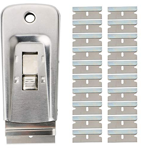 GTIWUNG Sicurezza Vernice Raschietto, Window Film Strumento di Acciaio Inox, a Scomparsa Razor Blade, Mini Rasoio Raschietto con 20 Lame per la Rimozione, Vernice, Decalcomanie, Adesivi e Altro