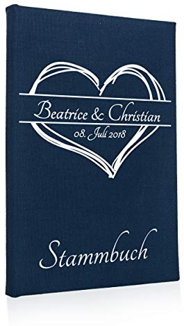 Hochzeitideal Stammbuch der Familie, Familienstammbuch aus Buchbinderleinen, Nr. 161 inkl. Personalisierung (Dunkelblau)