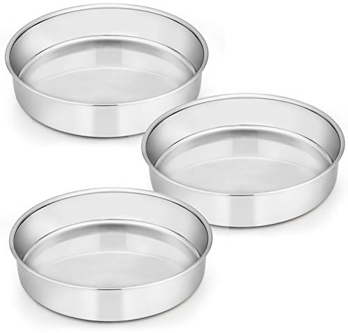 E-far 9 Inch Round Cake Pan Set of 3, Stainless Steel Cake Baking Tins