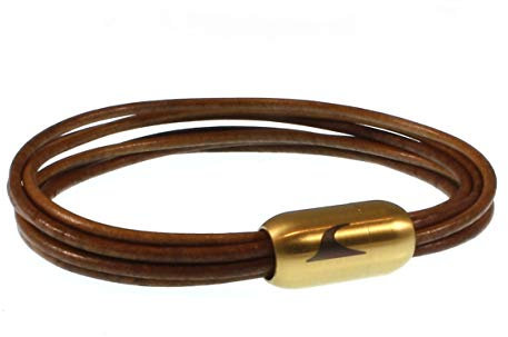 WAVEPIRATE® Echt Leder-Armband XX-FEM Cognac/Gold 17 cm Edelstahl-Verschluss Damen-Armband in Geschenk-Box Surfer Damen