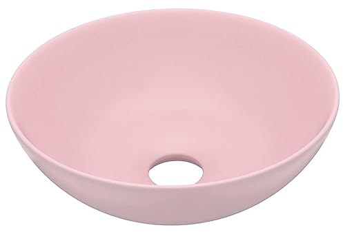 vidaXL Waschbecken mit Abflussloch Waschschale Aufsatzwaschbecken Waschtisch Waschplatz Handwaschbecken Badezimmer Keramik Mattrosa Rund