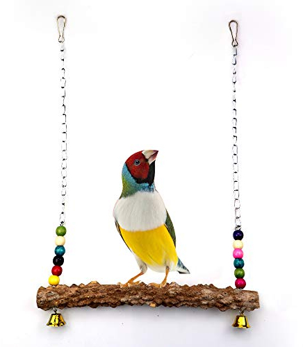 Houdao Vogelschaukel Hühnerschaukel aus Holz mit Glocke Vogelkäfig Zubehör für Vogel Papagei Finken Liebesvögel Kakadus Aras Training