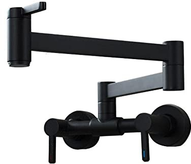 Homelava Füllarmatur für Töpfe, Kalt- und Warmwasserhahn, an der Wand montiert, Messing-Armaturen, klappbare Küchenarmatur, kommerzielle Spültischarmatur (schwarz)