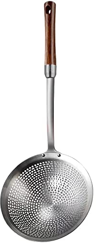 HOJKMA Schlitzlöffel Abseihlöffel Schaumkelle Schöpflöffel, 42,5 cm 304 Edelstahl Schaumlöffel Löffel Sieb Kochnetz Schöpfkelle Siebkelle mit Lang Rosenholz Griff für Küche, Kochen, Abtropfen, Braten