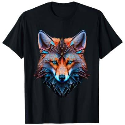 @n!mal Fuchs Blaue Augen Tier Fuchs T-Shirt Schwarz Unisex Erwachsene Klein EU 15-41.5 Kurzarm Klassisch