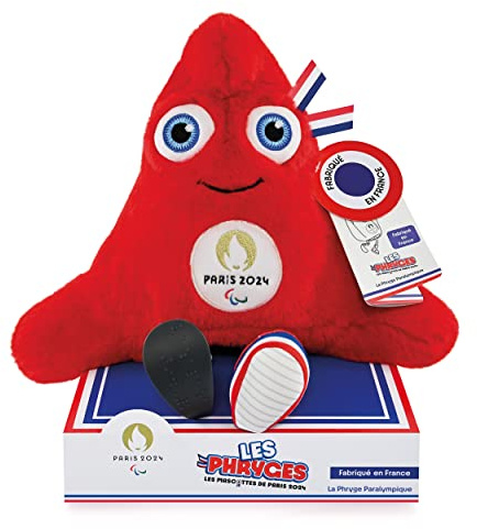 Doudou et Compagnie Offizielles JO Paralympisches Maskottchen 30 cm – Paralympische Spiele 2024 – Plüschtier mit Gelenken, extra weich – Phrygische Mütze – Geschenkidee