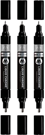 Molotow Liquid Chrome Twin Marker 1,5 und 4,0 mm (Metallic Stift mit Spezialtinte mit echtem Spiegeleffekt für Modellbau, Graffiti & Hobby) 3 Stück chrom