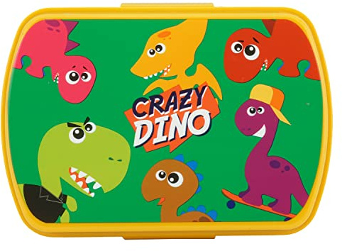 Crazy Dino - Contenitore per il pranzo da 18 cm, impermeabile per la scuola, scatola per snack in plastica per viaggiare, picnic, sport, scatola termica per il pranzo senza BPA, 3 anni in più
