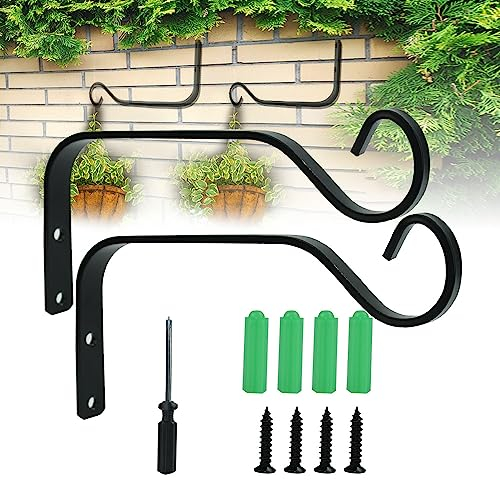 LANSKYLAN 2 Pezzi Ganci da Parete per Pianta Ganci per Piante Appendere Staffa per Piante Sospese Supporto Fiori da Parete in Ferro per Appendere Lanterne Cestini Mangiatoie per Uccelli e Vaso, Nero
