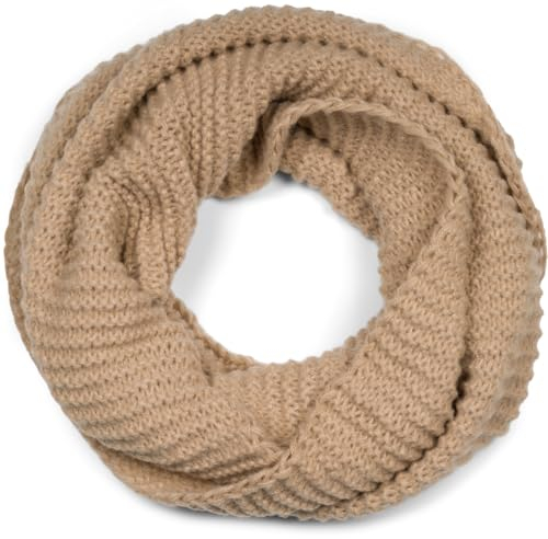 styleBREAKER Unisex Strick Loop Schal Einfarbig mit Wellenmuster, warmer Winter Strickschal, Schlauchschal 01018169, Farbe:Hellbraun