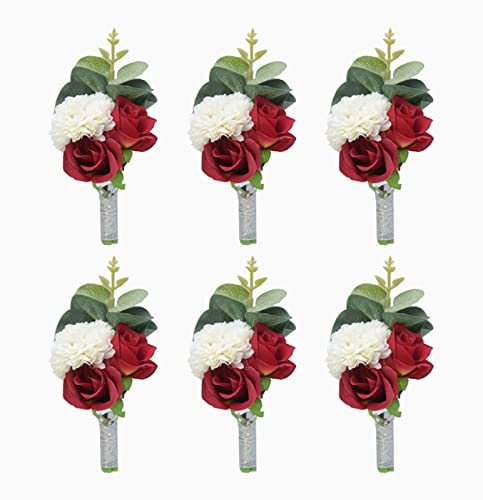 Abschlussball-Blumen, Handgelenk-Blumen, Hochzeitsstrauß, 6 Stück Rosen-Boutonniere für Männer, Hochzeit, rosa Bräutigam-Ansteckblume, Boutonnieres-Hochzeitsblumen für den Bräutigam, französische rust