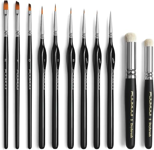 Fuumuui Miniature Paint Brushes with Dry Brush Set for Miniature Painting 11Pcs, Miniature Model Paint Brush Set Drybrush for Miniatures